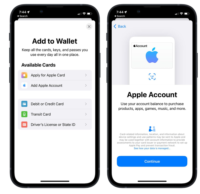 茄子河苹果手机维修分享iOS 15.5钱包App如何添加 Apple 账户 